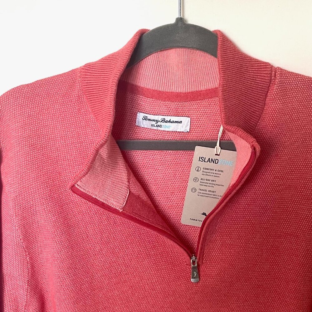 Tommy Bahama Men’s XL Half Zip Coolside IslandZone Coral Sweater - Picture 4 of 5